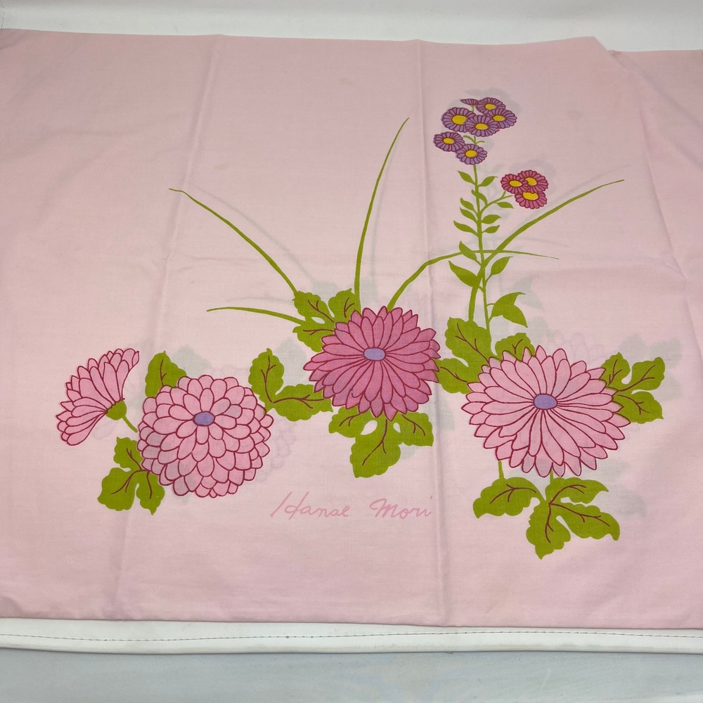 Hanae Mori Vintage Pink Floral Chrysanthemum Standard Pillowcase Japanese Design